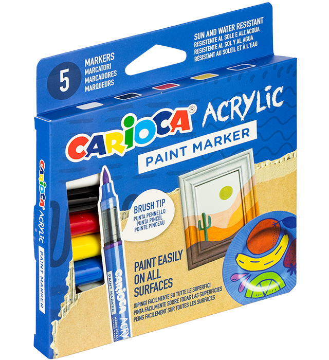 Markery akrylowe z pędzelkiem CARIOCA blister 5 kol. (45280)